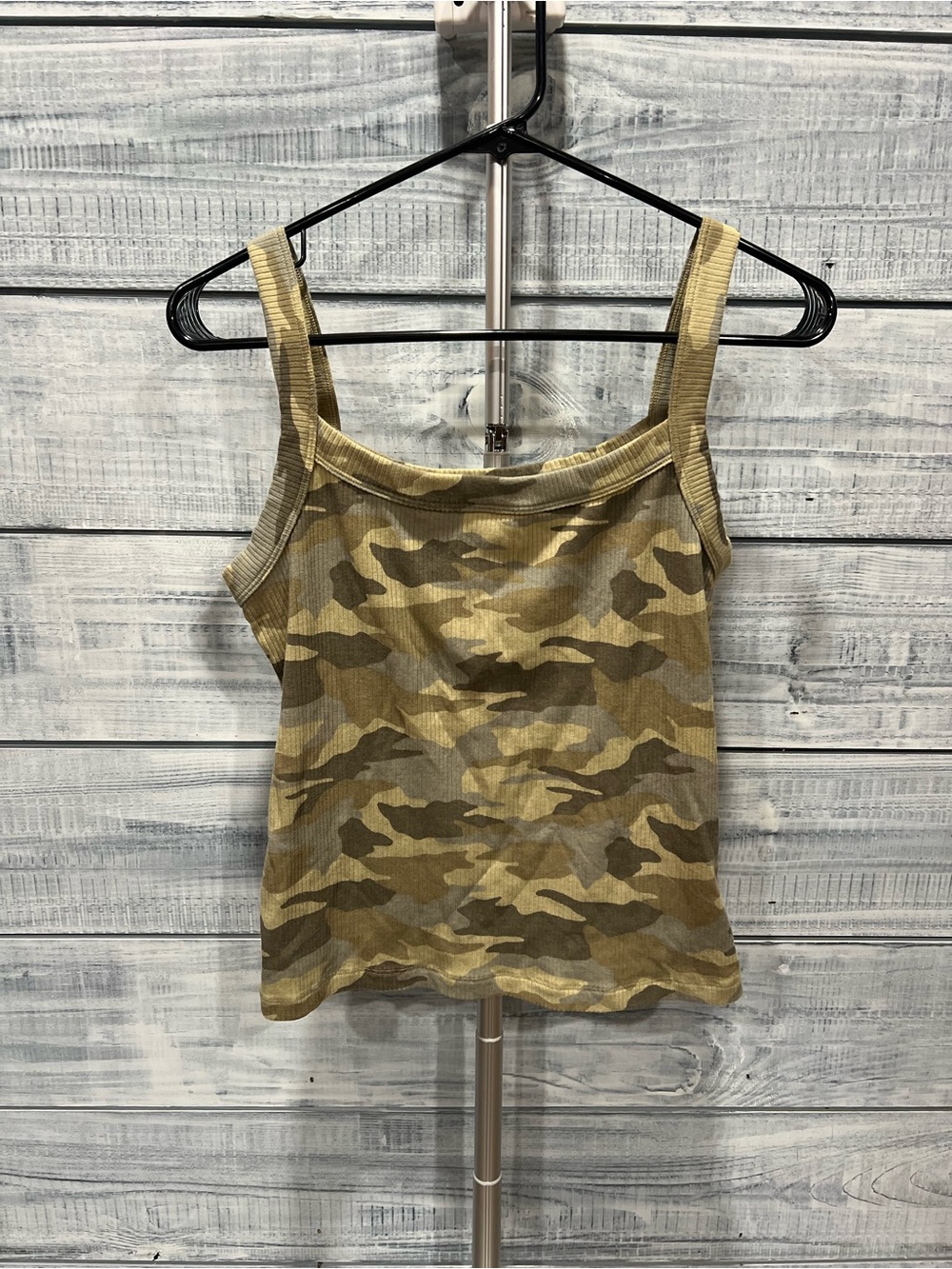 American Eagle Outfitters Olive Camo Ribbed Tank Top